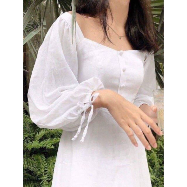 Đầm trắng cổ vuông tay phồng (có ảnh thật) | BigBuy360 - bigbuy360.vn