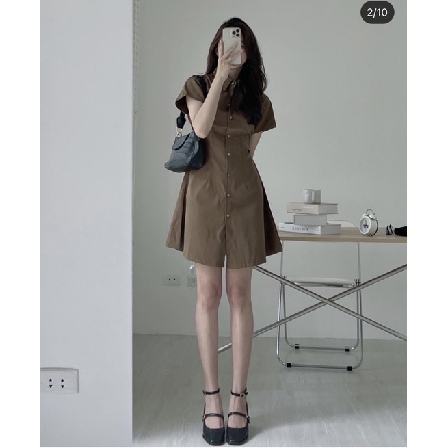 (Có big size) Váy Sơ mi Kaki Thô Mềm Chiết Eo Lưng Chun Phong Cách Ulzzang Hàn Quốc -Thu Thảo Store.