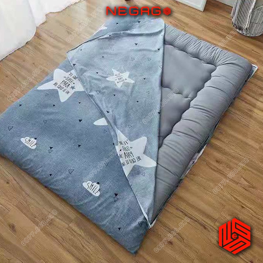 Áo bọc Nệm Topper 2 mặt có khoá kéo Cotton Poly mát | Size 1m 1m2 1m4 1m6 1m8 2m | NEGAGO