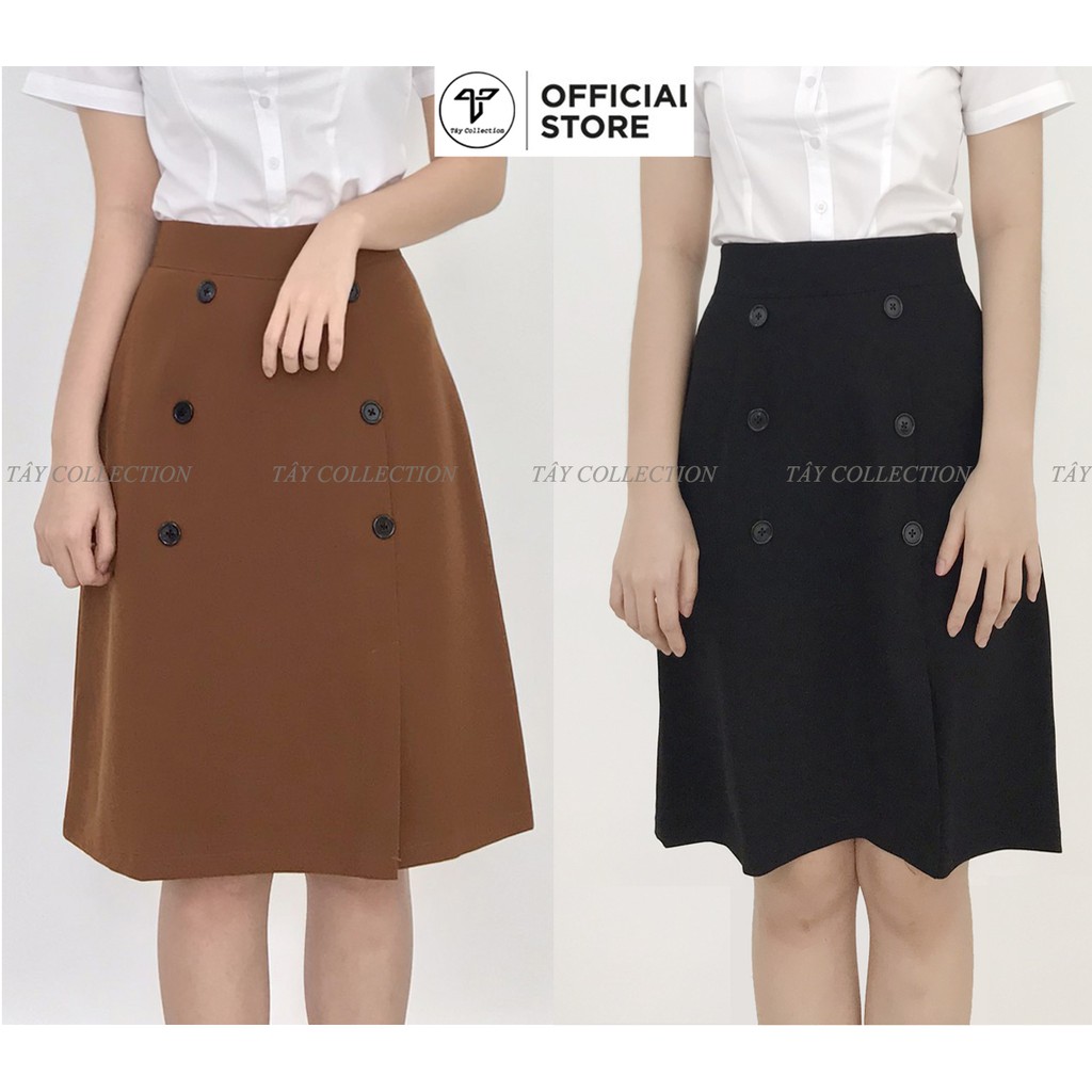 Chân váy công sở chữ A phối 6 nút xẻ tà trước Tây Collection hàng thiết kế form chuẩn mặc tôn dáng