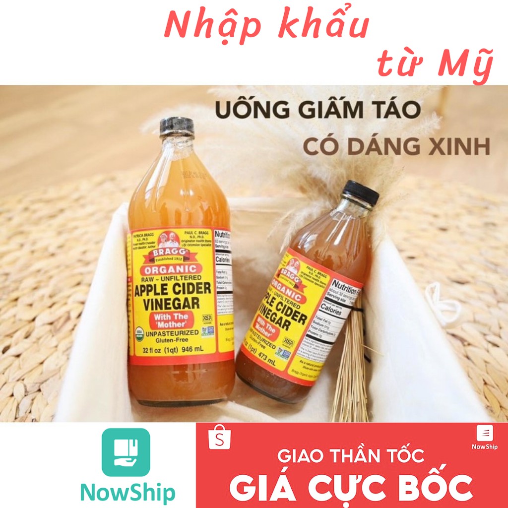 Giấm táo hữu cơ Bragg Mỹ chai 473ml, 946ml