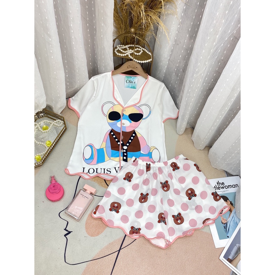 Bộ pyjama ngủ mặc nhà Lụa đùi dưới 58kg cao cấp hoạ tiết dễ thương