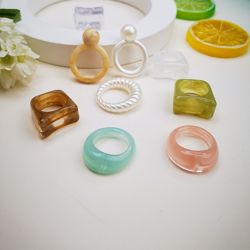 Bộ 5 Nhẫn Acrylic Acetate Màu Kẹo Dễ Thương Thời Trang Dự Tiệc 5040