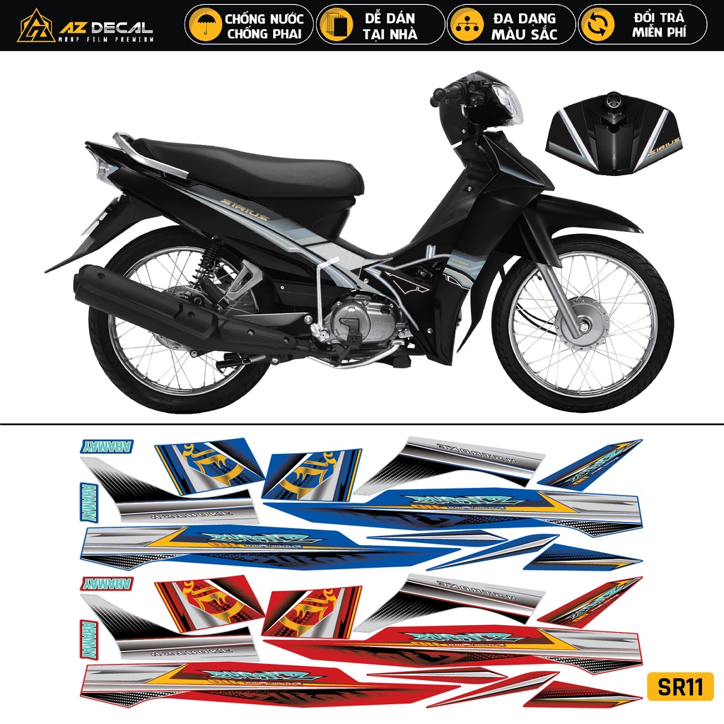 Tem Sirius RC Mẫu 110 Chế, Cắt Sẵn Dễ Dán | SR11 | Team Sirius Chế Dán Xe Màu Vàng Đen , Trắng Vàng , Đỏ Vàng