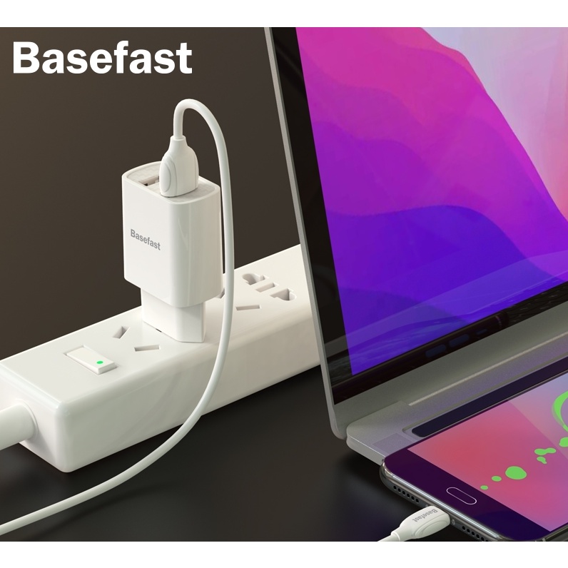Bộ Sạc Nhanh Micro 2 Cổng USB Basefast - ComBo Củ Kèm Cáp Sạc 2.1A Cho Samsung Xaomi Oppo...