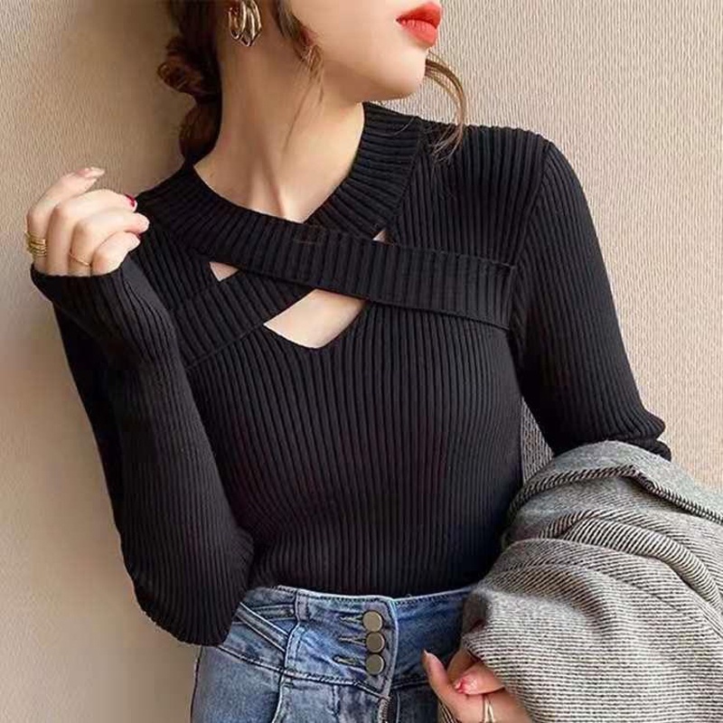 IELGY   Áo sweater Dệt Kim Phong Cách Phương Tây Cho Nữ