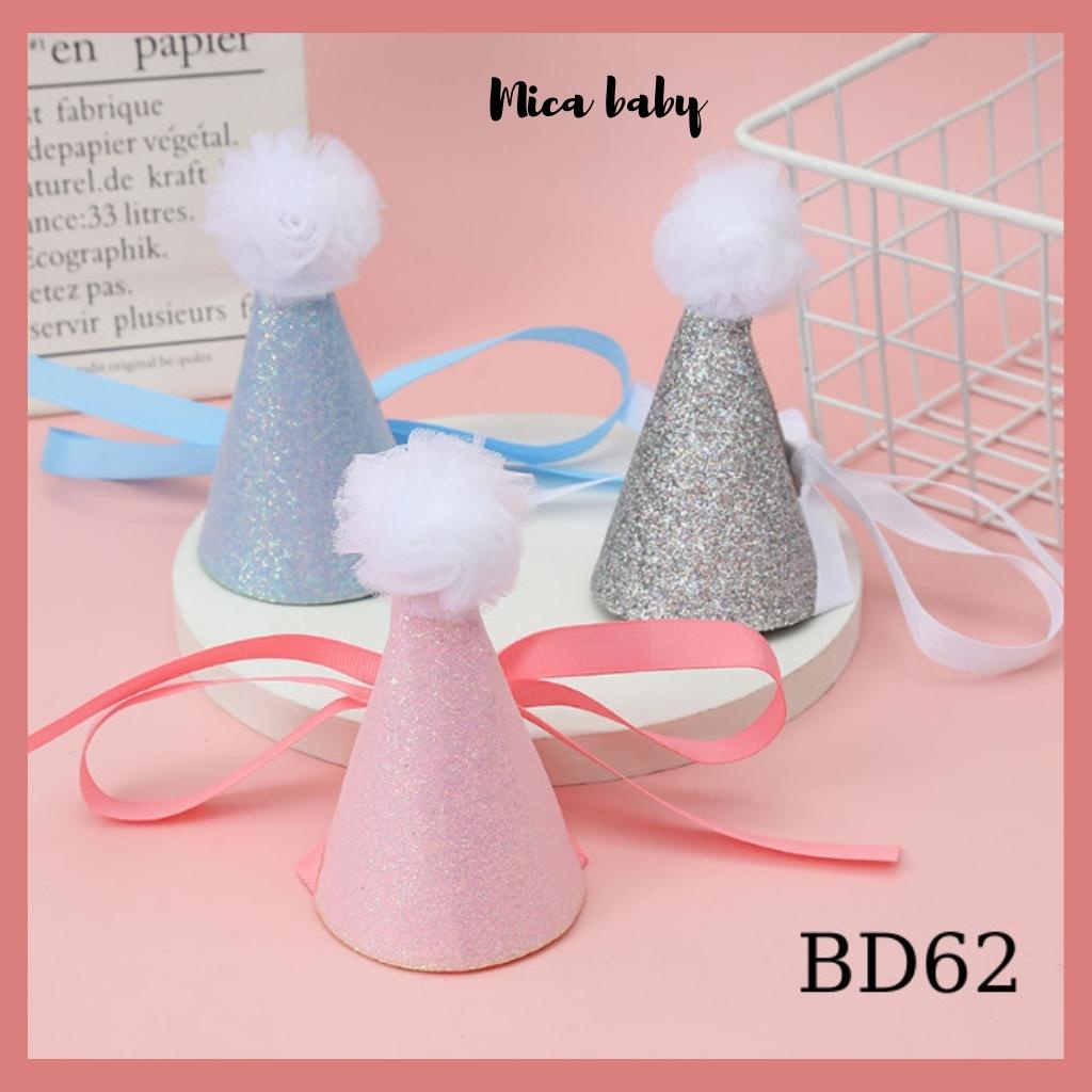 Băng đô mũ chóp đính bông lấp lánh, nón trang trí sinh nhật cho bé BD62 Mica baby