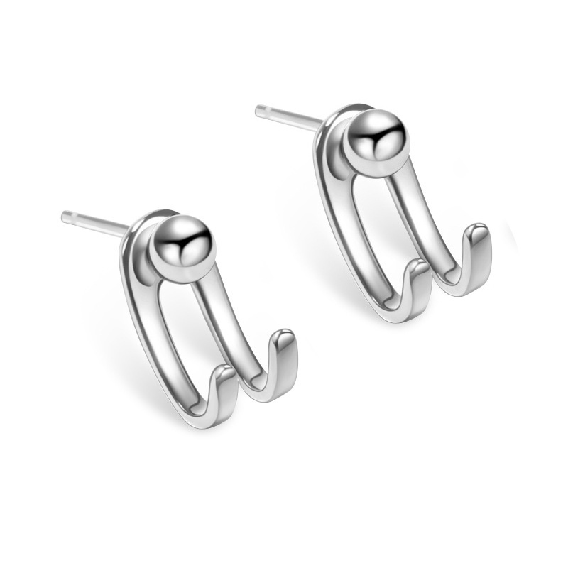 Khuyên Tai Hình Học Đôi Màu Bạc Phong Cách hip hop Hàn Quốc Cổ Điển Thời Trang Cho Nam Và Nữ