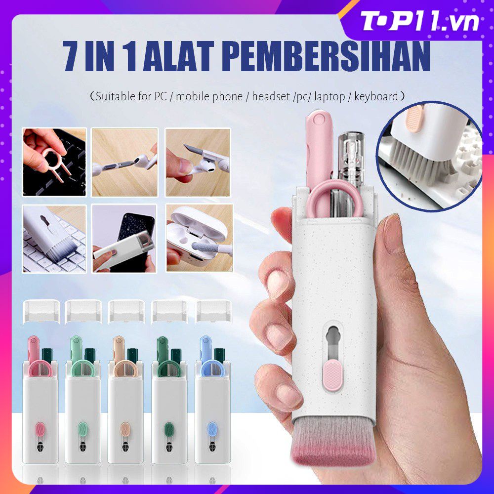 Bộ Bàn Chải Làm Sạch Bàn Phím Điện Thoại Tai Nghe Thẻ Bút Kéo Rãnh Cửa Sổ 7 Trong 1 Đa Năng
