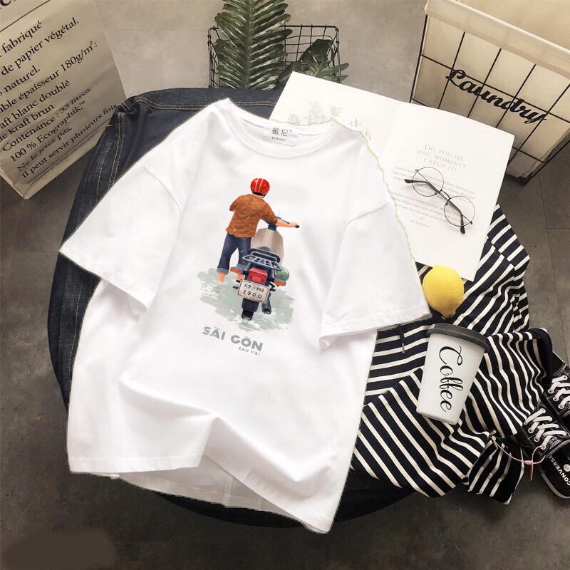 Áo thun Cotton Unisex - Việt Nam - Sài gòn - Bộ thiết kế sài gòn sau lưng: ngập lụt