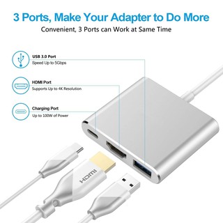 Cáp chuyển USB type C to HDMI 4K + USB 3.0 + USB C