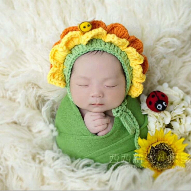 Set Đồ Chụp Ảnh Đầy Tháng Gồm Mũ Len Và Khăn Quấn Làm Đạo Cụ Chụp Ảnh Cho Bé Sơ Sinh