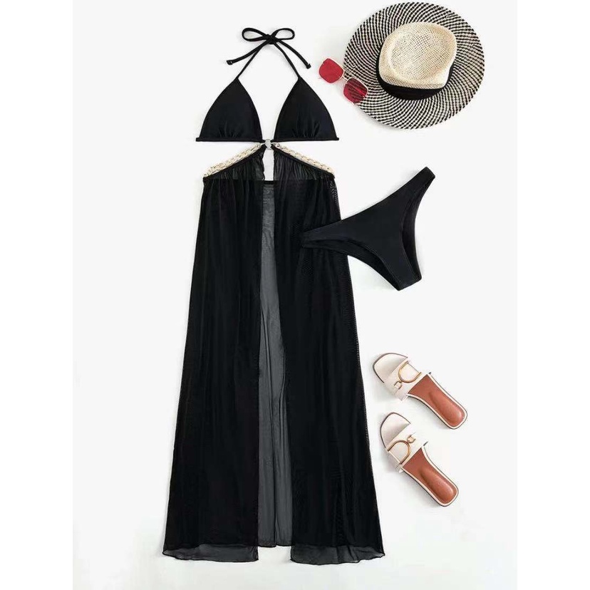 [BKN1416] <ÂU> SET BIKINI ĐEN MIX XÍCH KÈM QUÂY VÁY | BigBuy360 - bigbuy360.vn