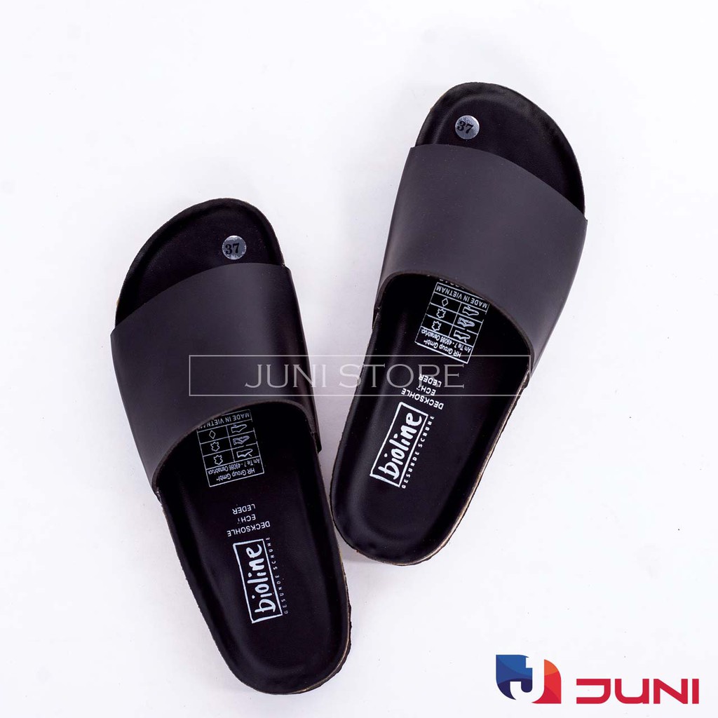 [DA PU-CHỐNG NƯỚC] PU05- Dép sandal quai ngang đơn Unisex da PU, đế trấu Bioline Birken - Xuất khẩu châu Âu - Juni Store