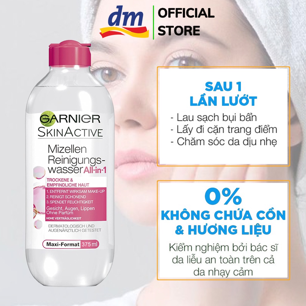 Nước tẩy trang không cồn Garnier tẩy trang sạch sâu cho mọi loại da, an toàn cho da 375ml