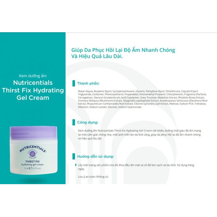 Kem Dưỡng Đêm Nuskin Thirst Fix Hydrating Gel Cream 75ml Dành Cho Da Dầu và Da Hỗn Hợp