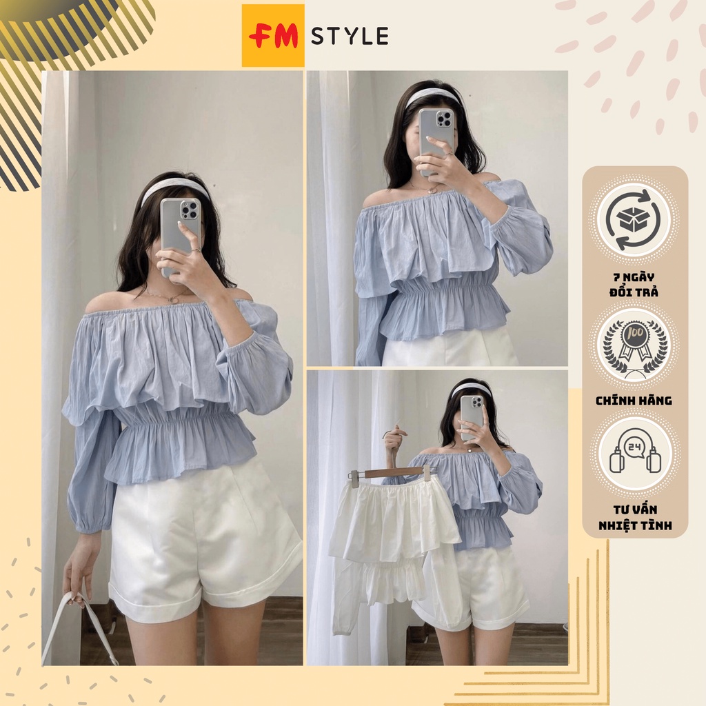 Áo kiểu nữ trễ vai tay dài 3 tầng lai thun fmstyle, áo trễ vai tay dài phong cách hàn quốc | Fmstyle Shop 220808110