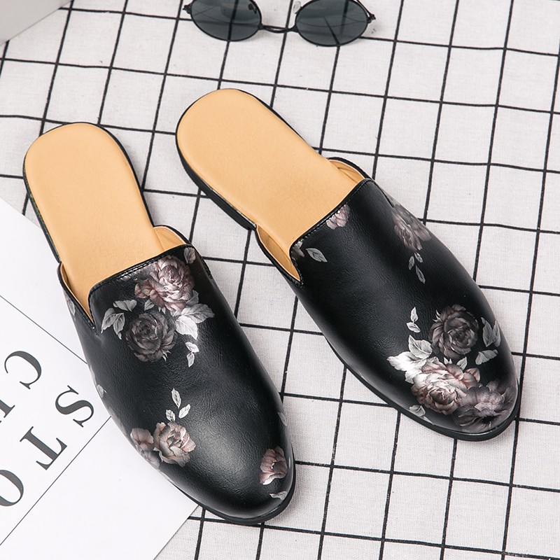 Nửa Giày Cho Nam 45 loafer Da Dép Nam slip on Giày 46 size Lớn loafer Nam Gió Baotou Gót Nửa Kéo Da 