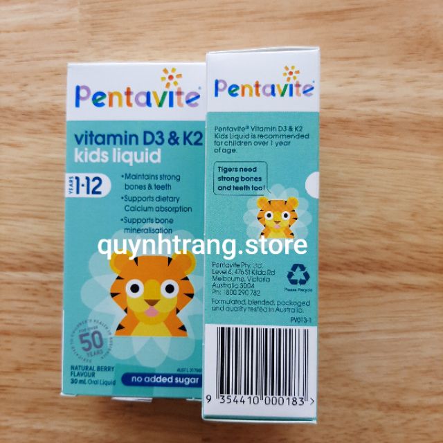 Bổ sung vitamin D3 và K2 cho bé Pentavite Vitamin D3 &amp; K2 dạng lỏng và viên Úc