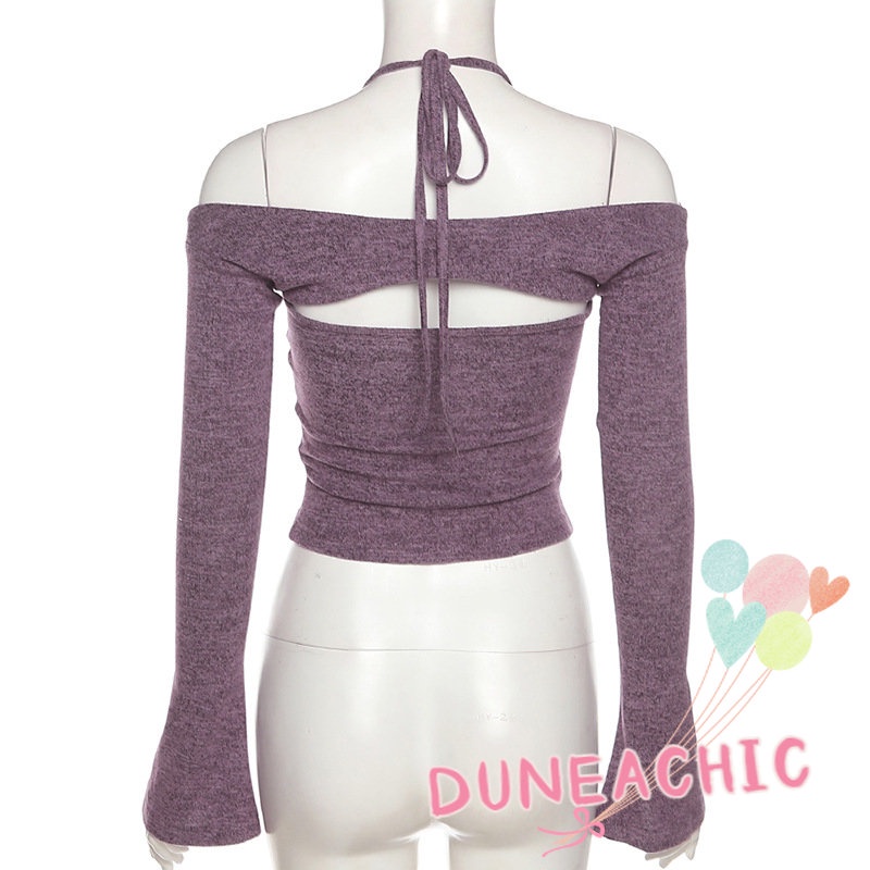DUNEA Áo Tank Top Tay Dài Thiết Kế Hở Lưng Quyến Rũ Cho Phái Nữ