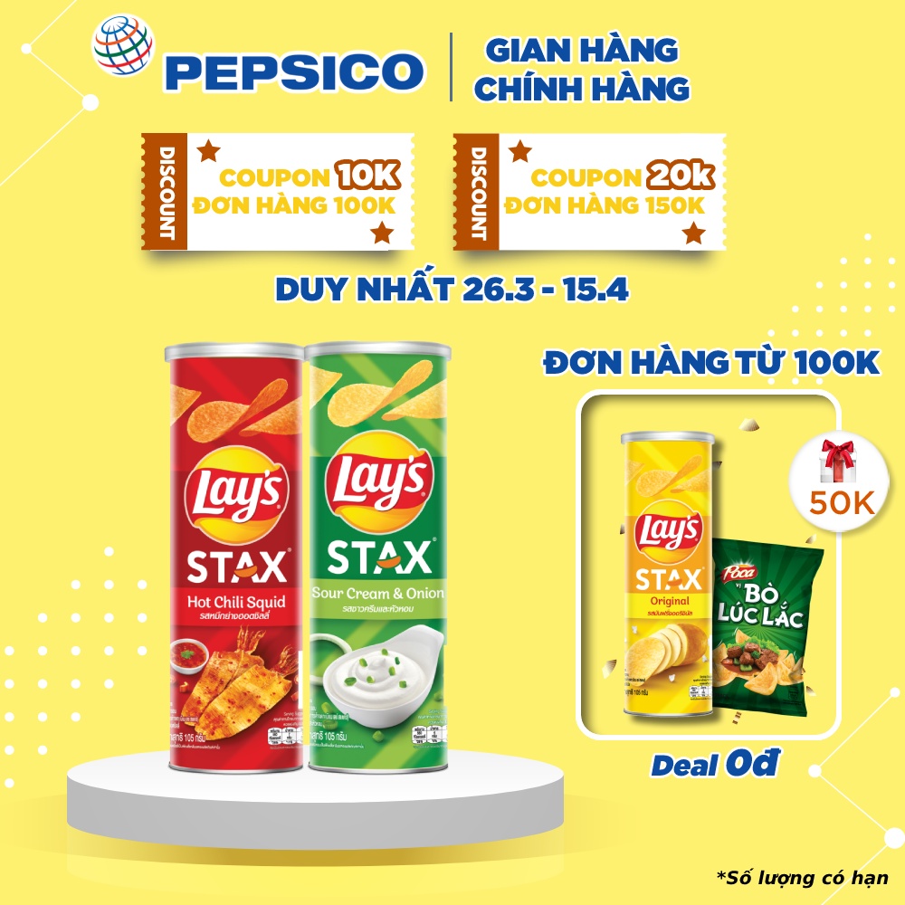 Combo 2 Snack Khoai Tây Ống Lay's Stax Mix 105g/hộp vị : : Mực sốt cay và Kem chua &amp; Hành tây