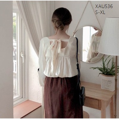 XẢ HÀNG XAU536 Áo sơ mi cổ vuông phong cách vintage cổ điển