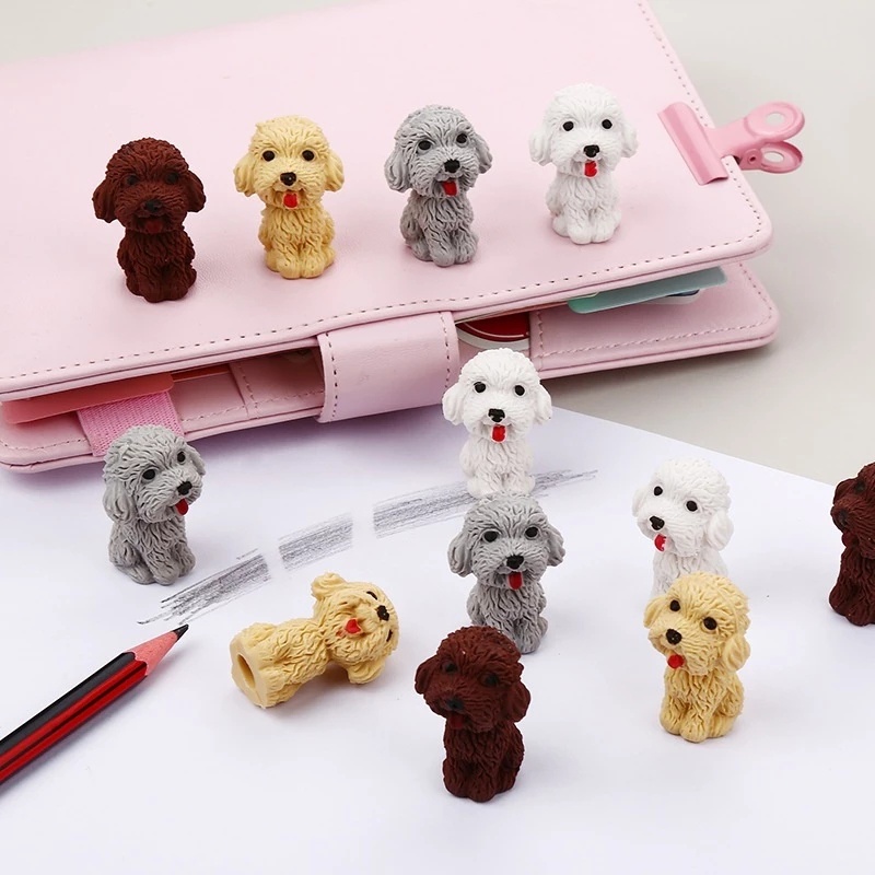 Bộ 1/2 Cục Tẩy Bút Chì Hình Chú Chó Teddy Hoạt Hình 3.5*2.5CM/ Mini