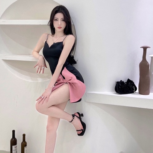 Đầm Hai Dây Ôm Dáng Xẻ Tà Đính Nơ Màu Hồng Quyến Rũ Thời Trang Mùa Hè Phong Cách Hàn Quốc Cho Nữ