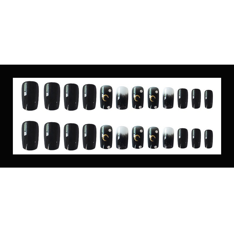 Set 24 móng giả cao cấp NailMây D1 black đính đá và charm