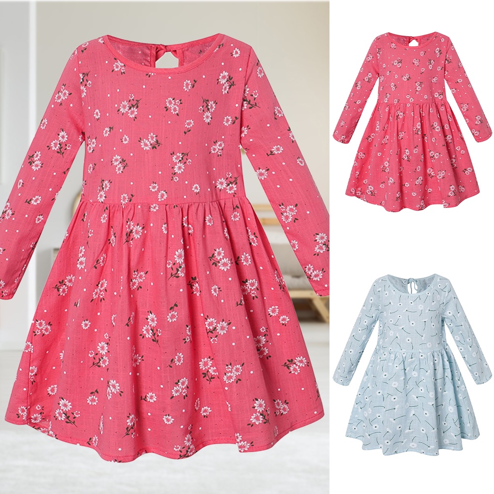 Váy Công Chúa Bé gái Dài Tay Hàng Có Sẵn Đầm Tay Dài In Họa Tiết Cho Bé Dự Tiệc Ngày Lễ Hội