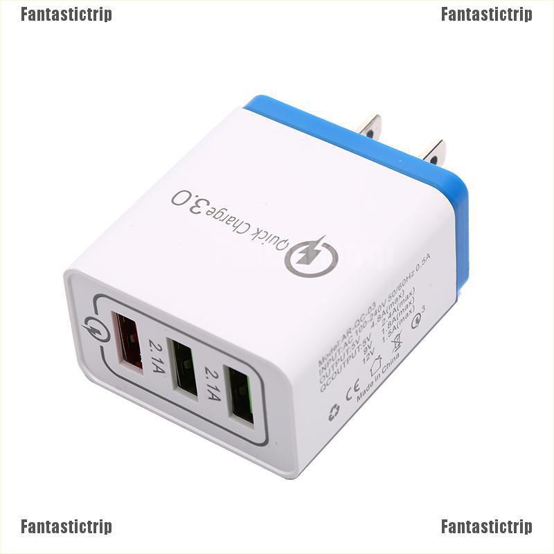 Fantastictrip 3 Port QC 3.0 Quick 5V Hub USB Wall Phone Charger Adapter For iPhone Samsung