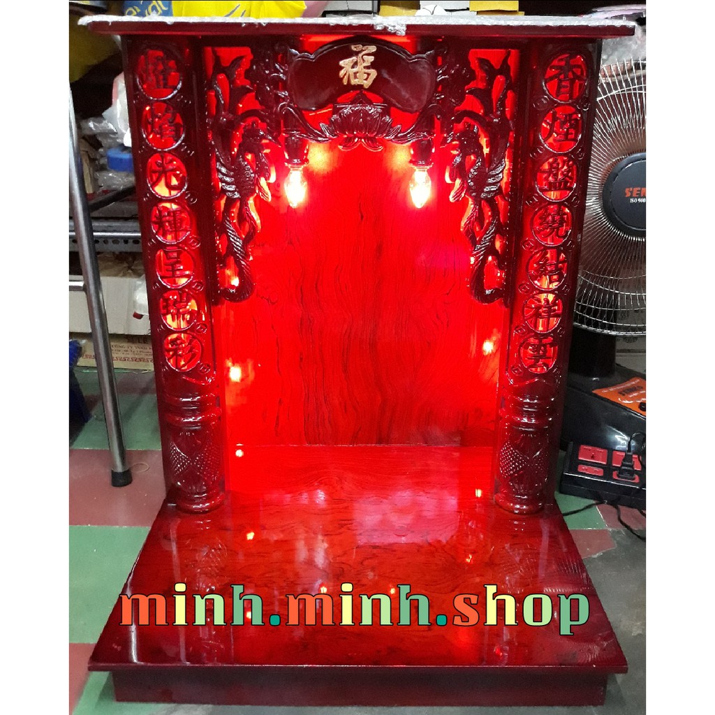 Trang thờ Quan Âm, Phật, Thần Tài Ông Địa, Cửu Huyền, Quan Công,... 50cm, có hộp đèn