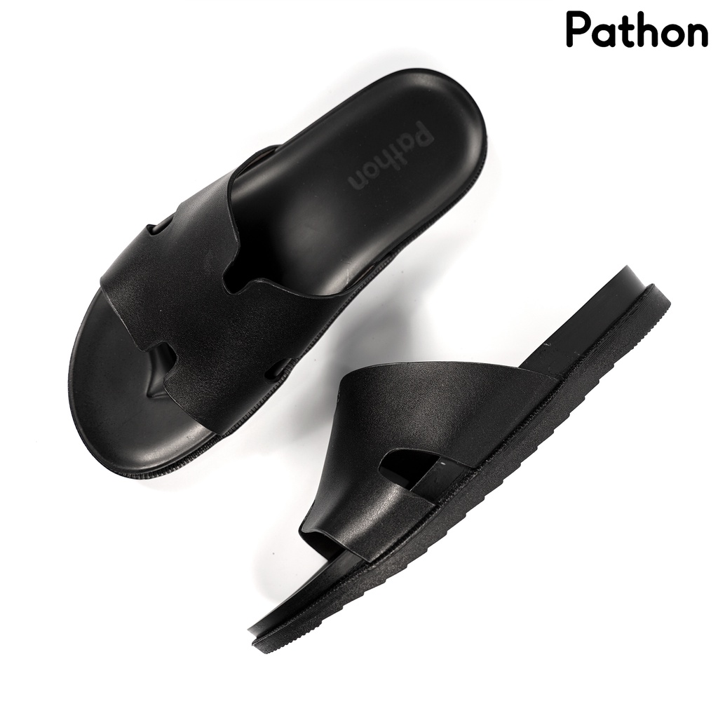 Dép nam quai ngang slipper Pathon quai Microfiber mẫu chữ H và đế 2 lớp màu đen quai đen SD02