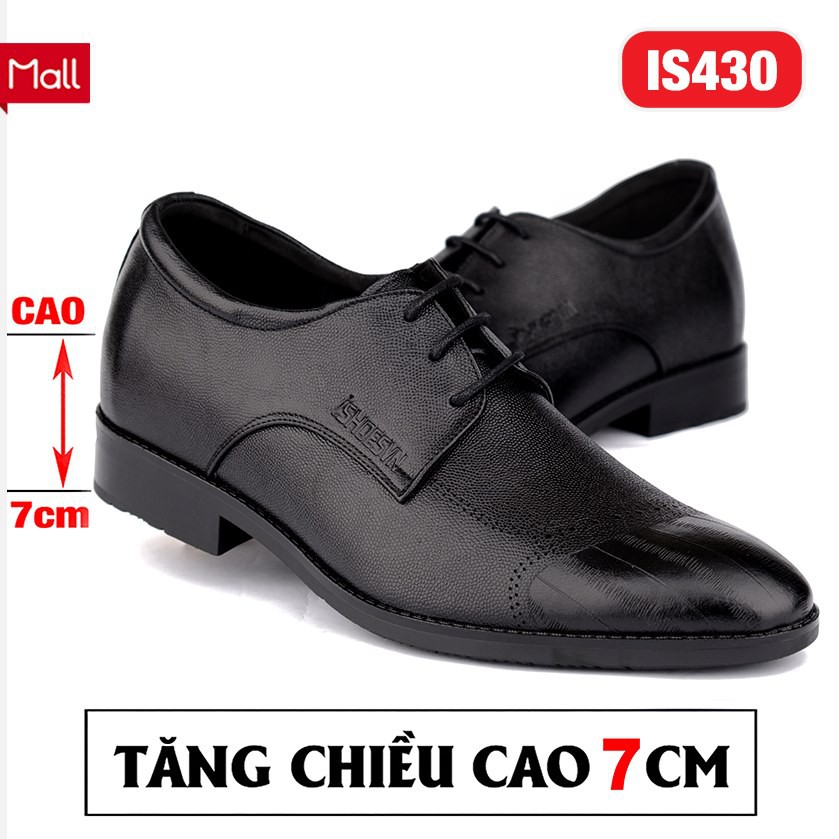 Giày Nam Công sở Buộc Dây Tăng Chiều Cao da bò thật ISHOESVN IS430