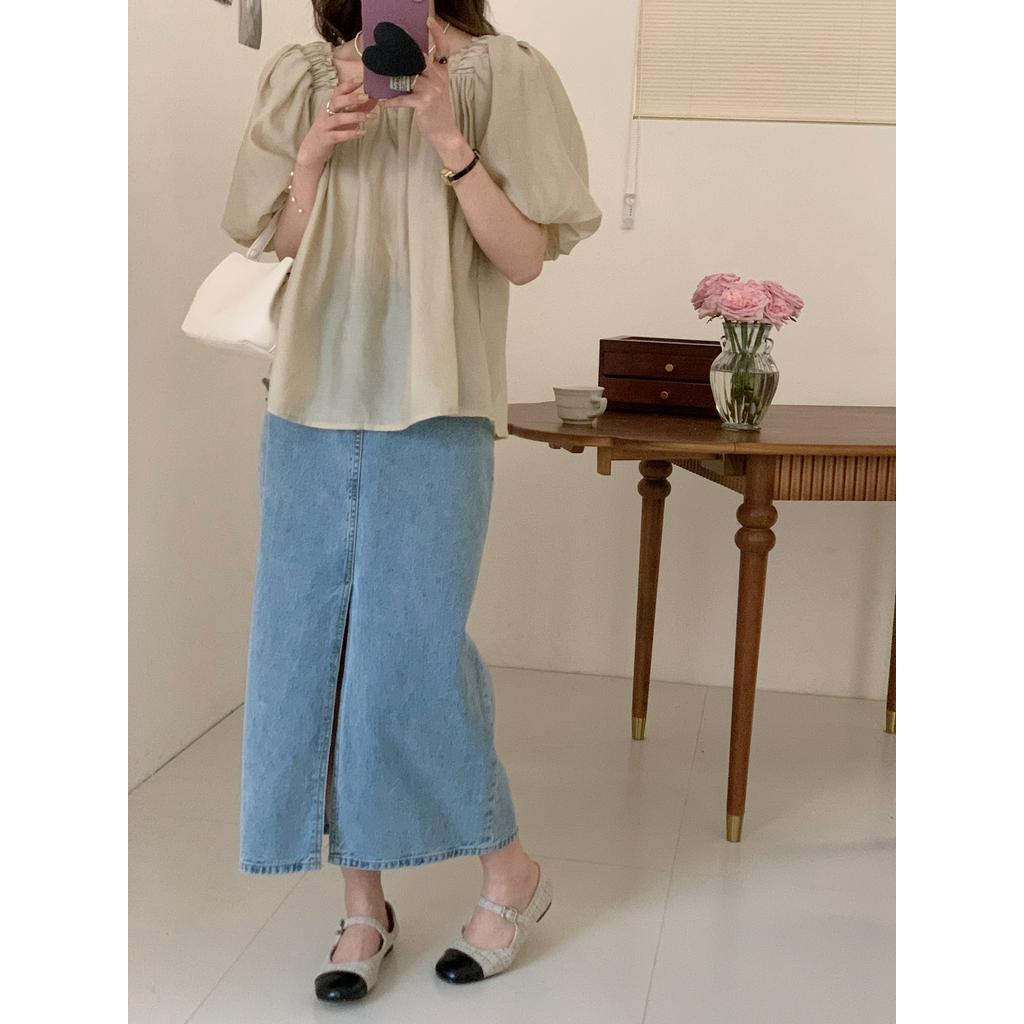 63789 Phong Cách Mới Áo Sơ Mi Mỏng Màu Trơn