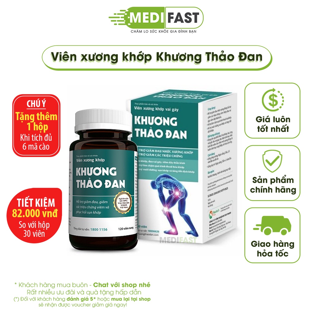 Khương Thảo Đan Mẫu mới Lọ 120 viên - tốt cho xương khớp từ thảo dược - Mua 6 tặng 1 bằng tem tích điểm