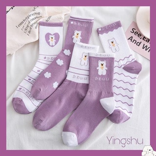 Set 5 tất gấu cổ cao tím pastel xinh xắn