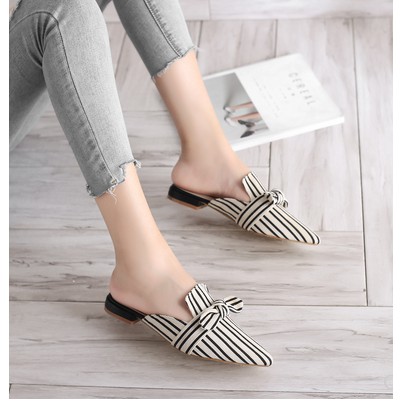 (ORDER) Giày sục nữ vải kẻ mũi vuông | BigBuy360 - bigbuy360.vn