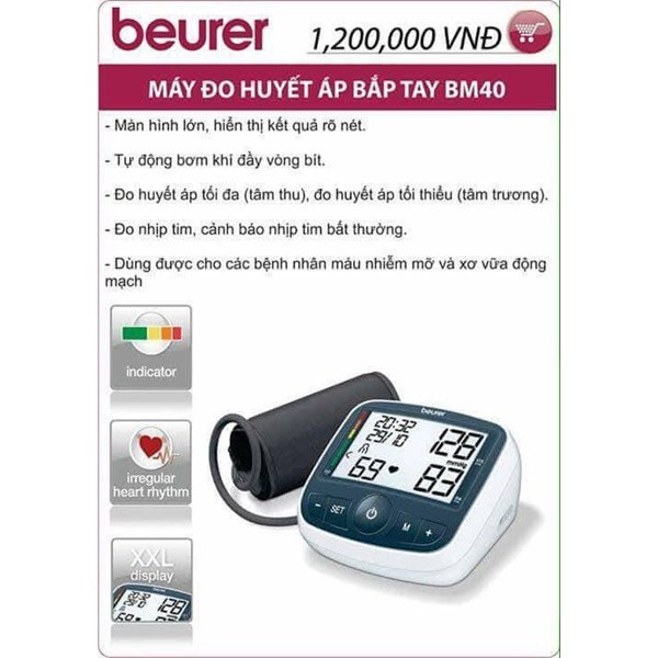 Máy đo huyết áp bắp tay Beurer BM40 (Có adapter) ( Bảo hành 3 năm )