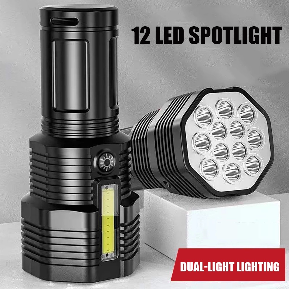 Đèn Pin 12 Bóng Led Sạc USB 4 Chế Độ Sáng Chống Thấm Nước Kèm Phụ Kiện
