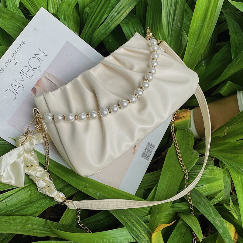 Túi Xách Da Mềm Đính Ngọc Trai Thời Trang Hàn Quốc Dành Cho Nữ