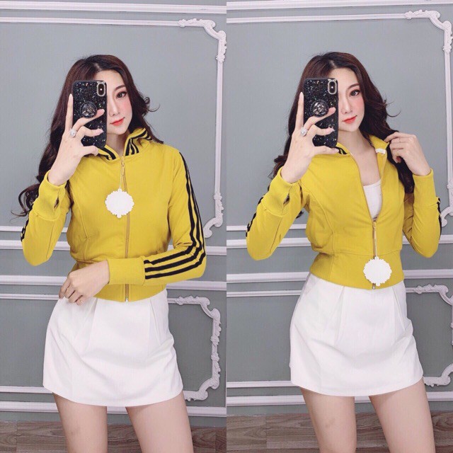 Áo khoác nữ thun da cá form lửng phối 3 sọc tay nón | BigBuy360 - bigbuy360.vn