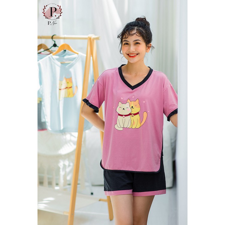 Bộ mặc nhà cotton cộc tay quần đùi P.noir PSS20-008 hàng chính hãng