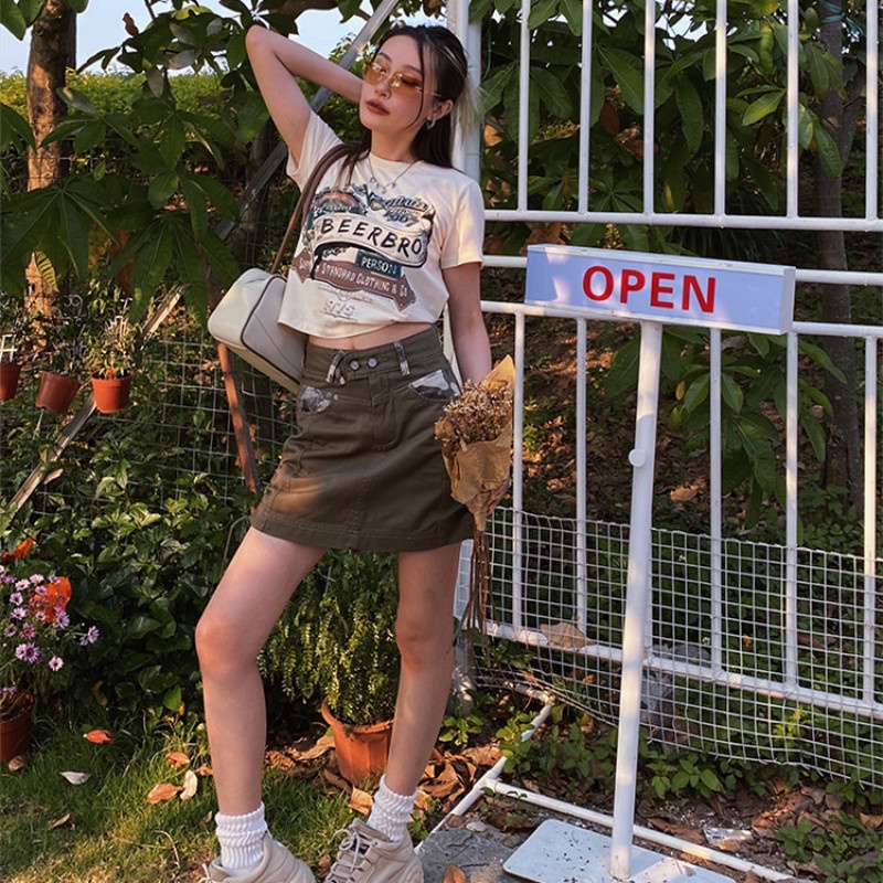 Chân Váy Denim Lưng Cao Thiết Kế Đan Dây Thời Trang Mùa Hè Cho Nữ