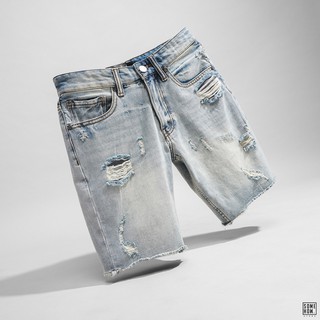 Quần đùi jean nam inf bạc wash, chất vải denim cotton dày dặn cao cấp, qd005587, somehow