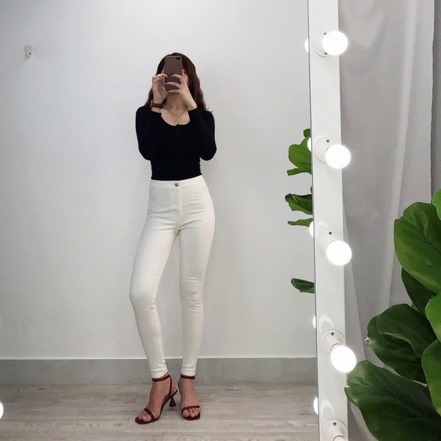 [Rẻ Vô Địch] Quần Jean Skinny Nữ Lưng cao Không Túi Trắng Và Đen - 140