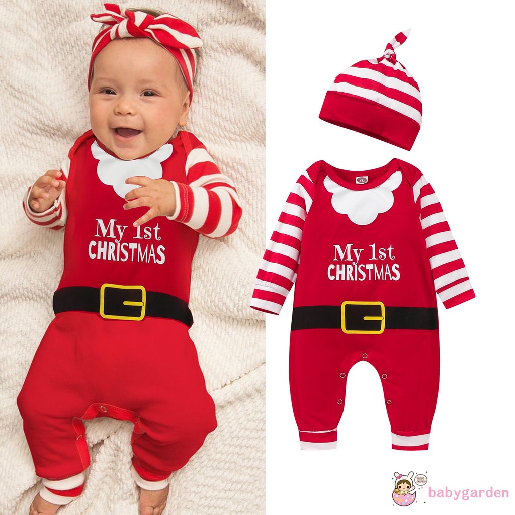 Bộ Áo liền quần tay dài in chữ My first christmas kèm Mũ dành cho trẻ em