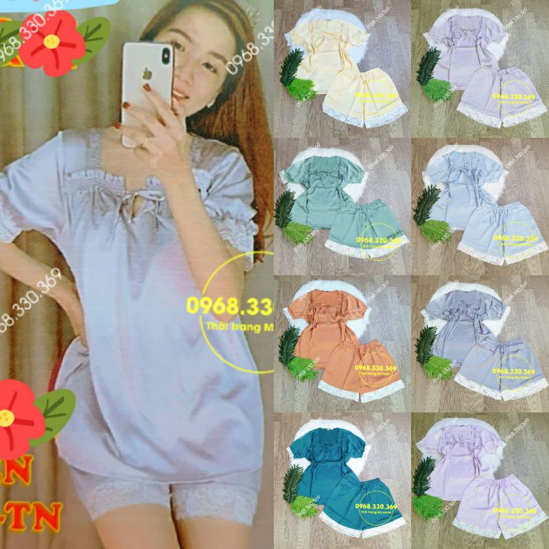 Đồ bộ satin babydoll phối ren xinh xắn