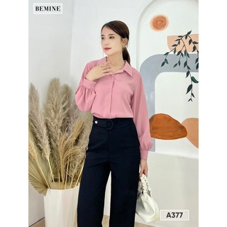Áo sơ mi cổ vest tay nhún phồng bemine a377hong