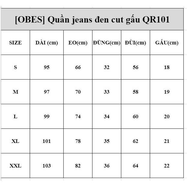 [OBES] Quần jeans đen cut gấu QR101